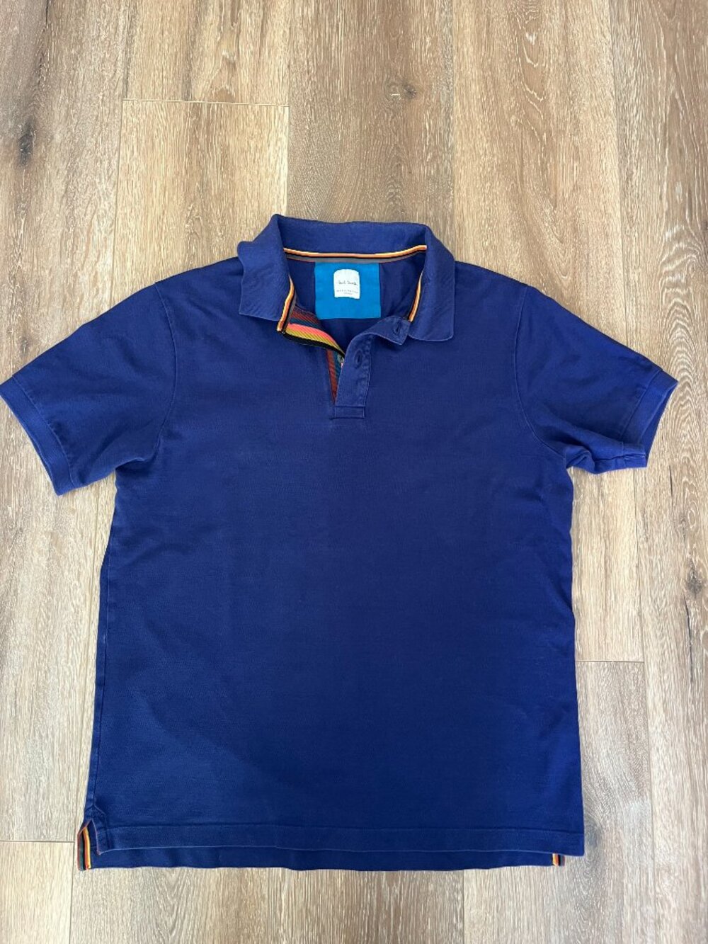 PAUL SMITH LONDON 100% Cotton Pique Polo Shirt - M - Navy Blue Signature Stripe